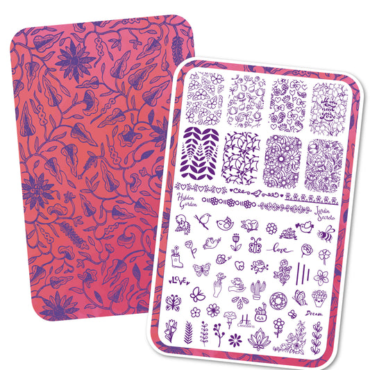 Jardín secreto - hlacosedora - Placa Stamping - Esmalte Stamping - Kit Stamping - cuidado manos - cuidado uñas